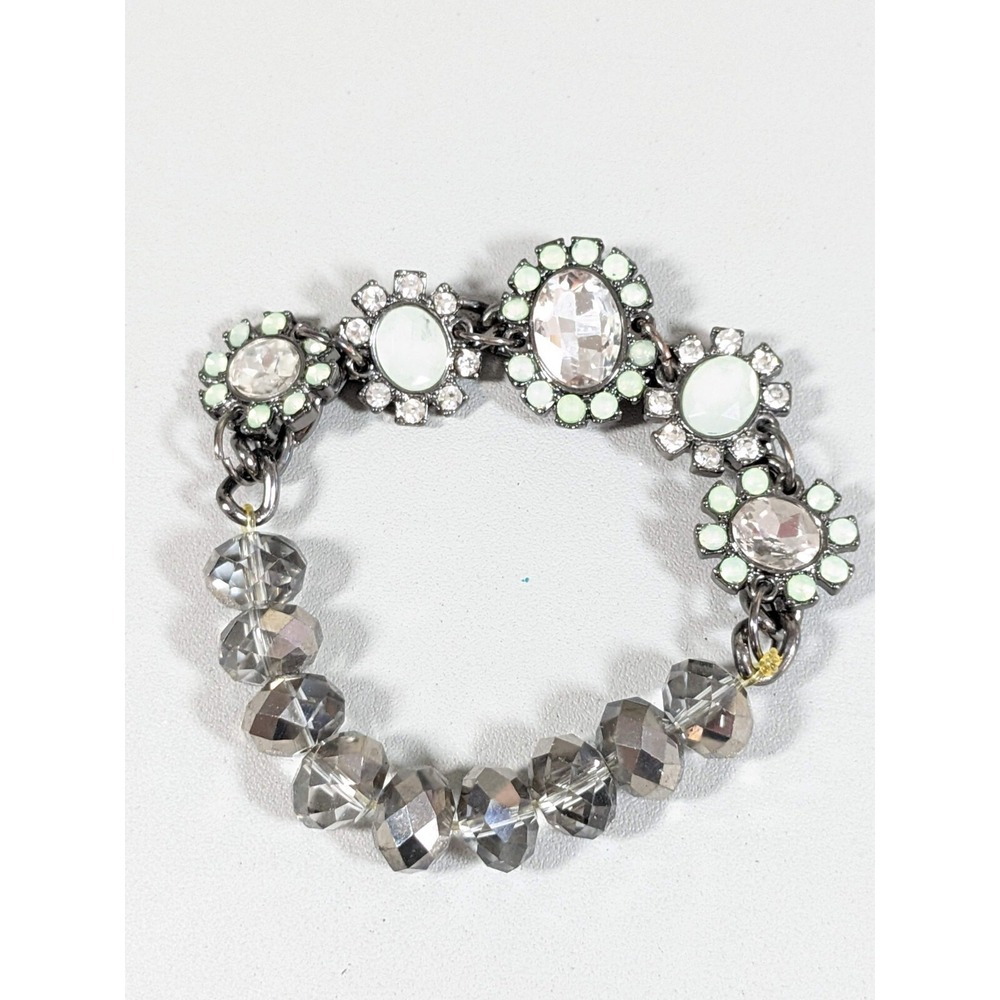 Gunmetal Gray Green Glass Bracelet 6.5 in Whimsigoth Gothic Dark Boho
